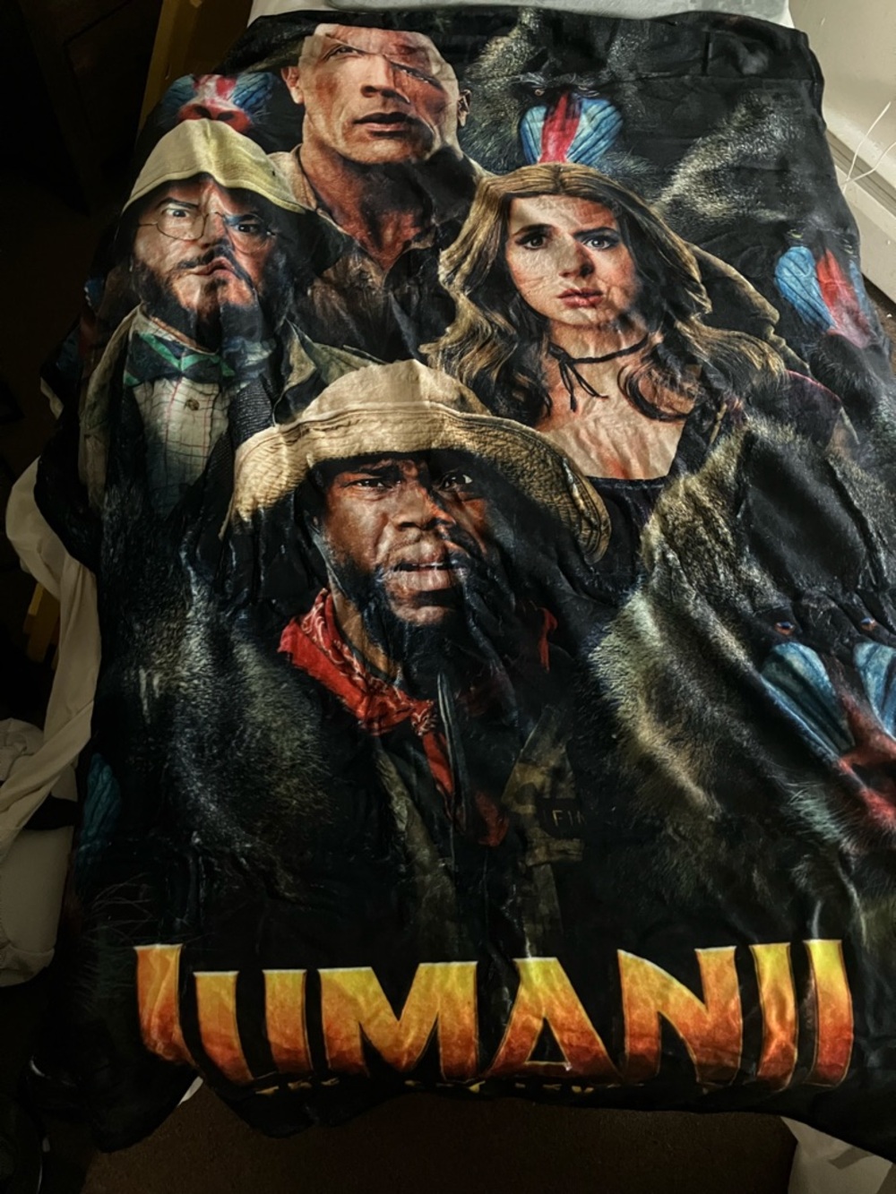 Jumanji Movie Cast Plush Throw Blanket - Black with Multicolor Print
